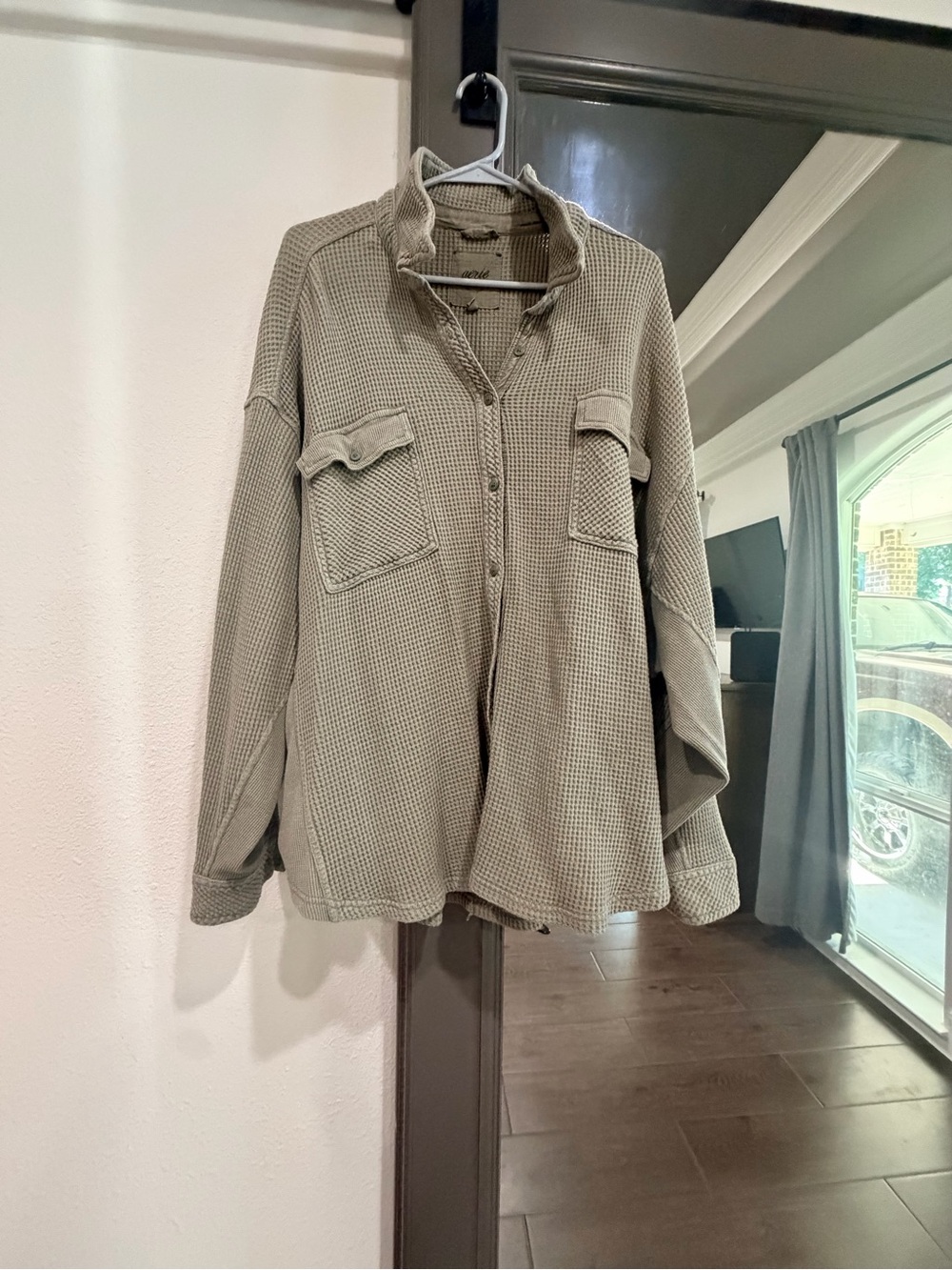 aerie Lumber Jane Olive Waffle-Knit shirt